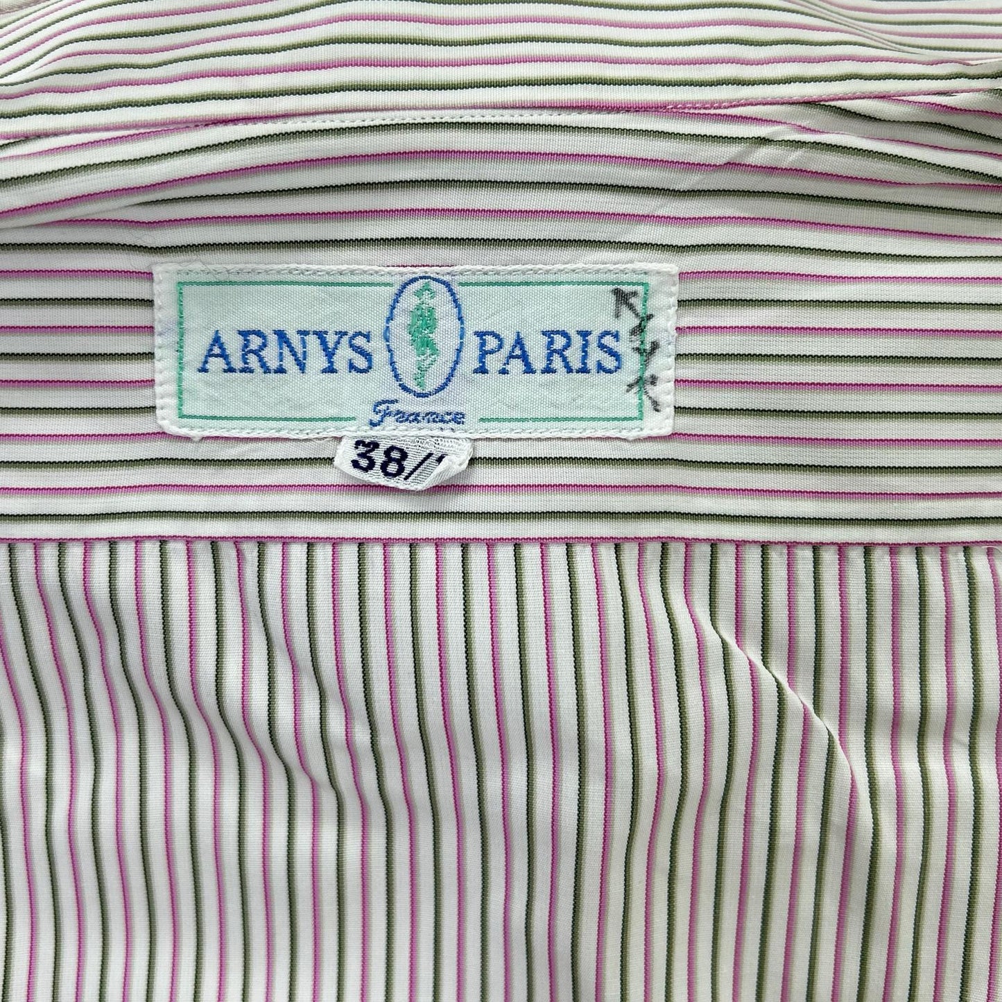 ARNYS アルニス ホワイト×ピンク×グリーン ストライプ 長袖シャツ トップス