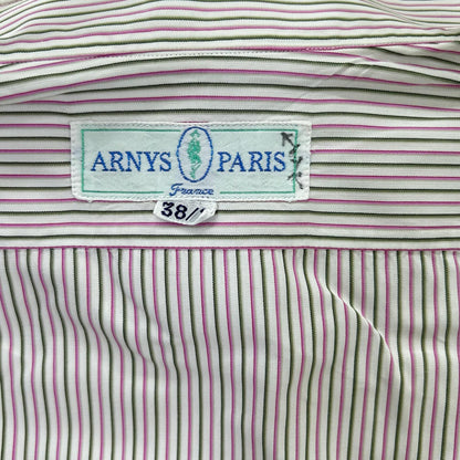ARNYS アルニス ホワイト×ピンク×グリーン ストライプ 長袖シャツ トップス