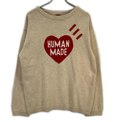 HUMAN MADE ヒューマンメイド ライトベージュ ハートロゴ フリース ニットセーター トップス