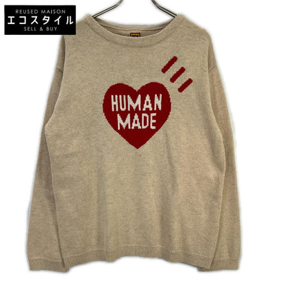 HUMAN MADE ヒューマンメイド ライトベージュ ハートロゴ フリース ニットセーター トップス