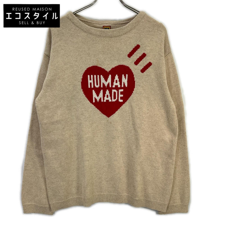 HUMAN MADE ヒューマンメイド ライトベージュ ハートロゴ フリース ニットセーター トップス