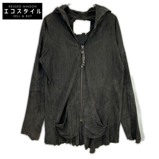 GREG LAUREN charcoal suede COAL hooded sweatshirt Tops