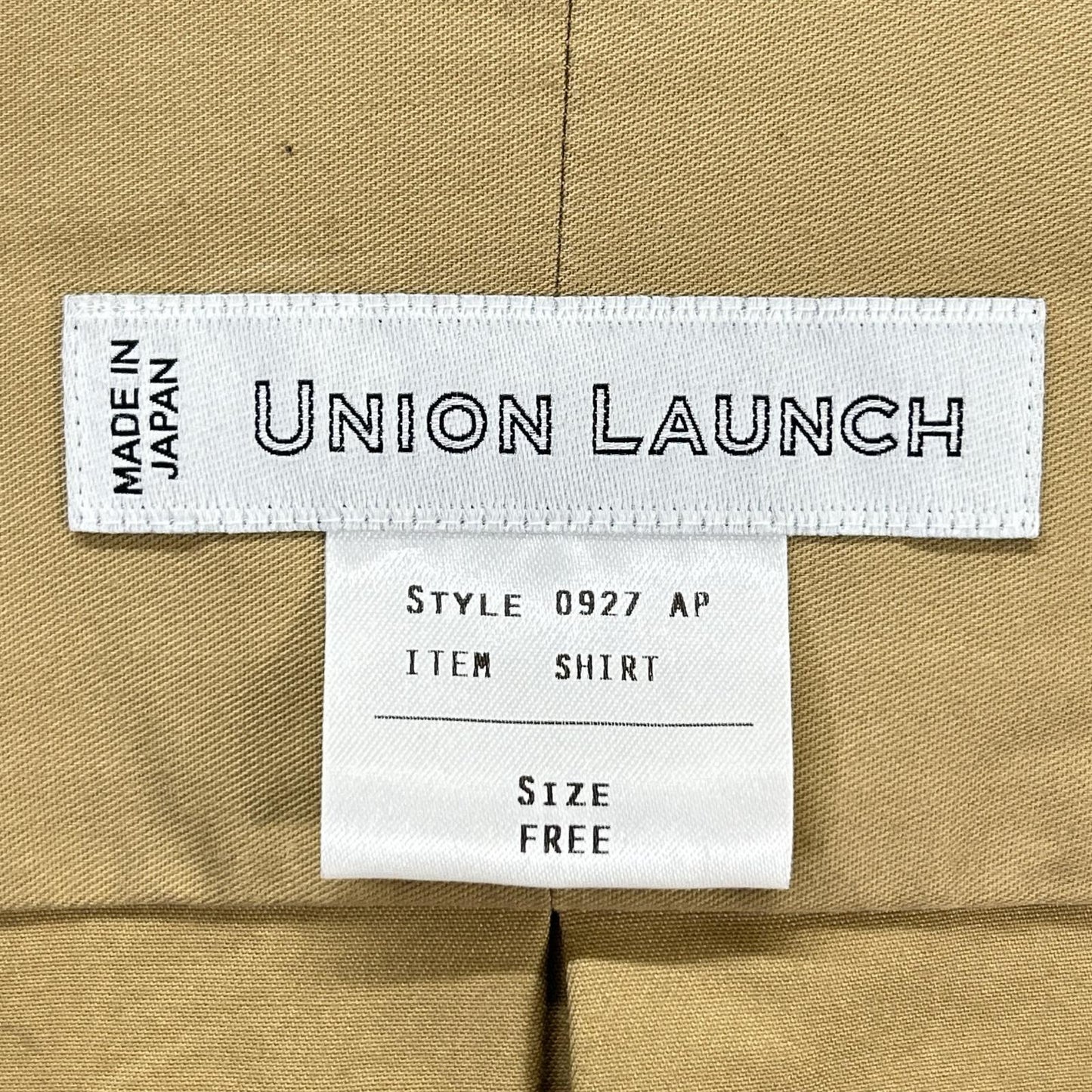 UNION LAUNCH ユニオンランチ ベージュ 0927AP コットン フライフロント オーバー ロングシャツ トップス