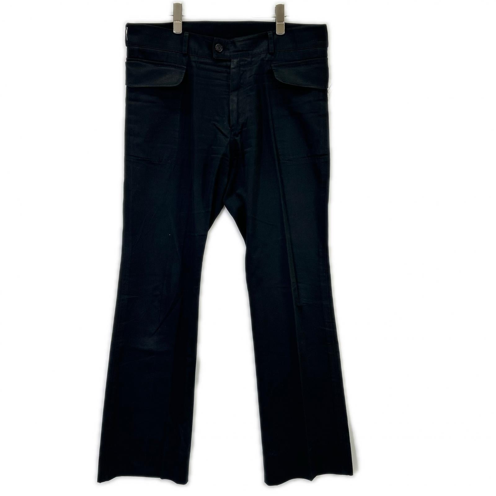 YvesSaintLaurent イヴサンローラン ブラック コットン セミフレアパンツ ボトムス