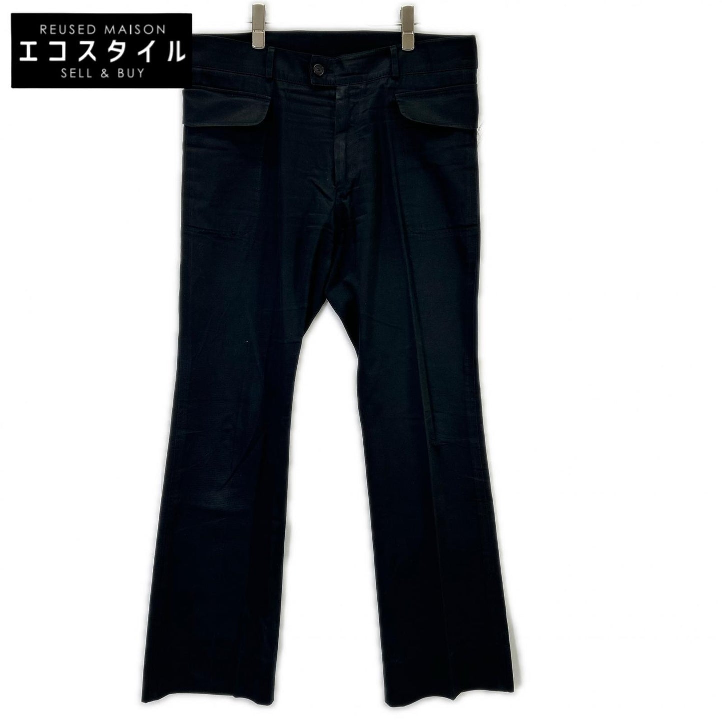YvesSaintLaurent イヴサンローラン ブラック コットン セミフレアパンツ ボトムス