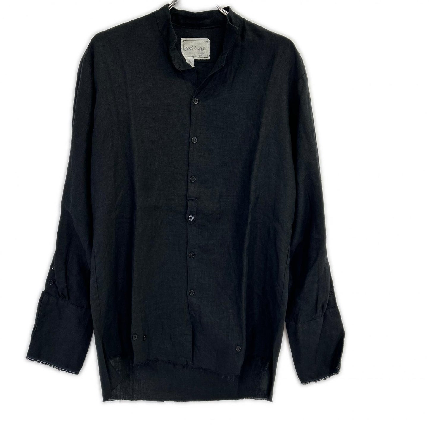 GREG LAUREN グレッグローレン ブラック カットオフ リネン シャツ トップス