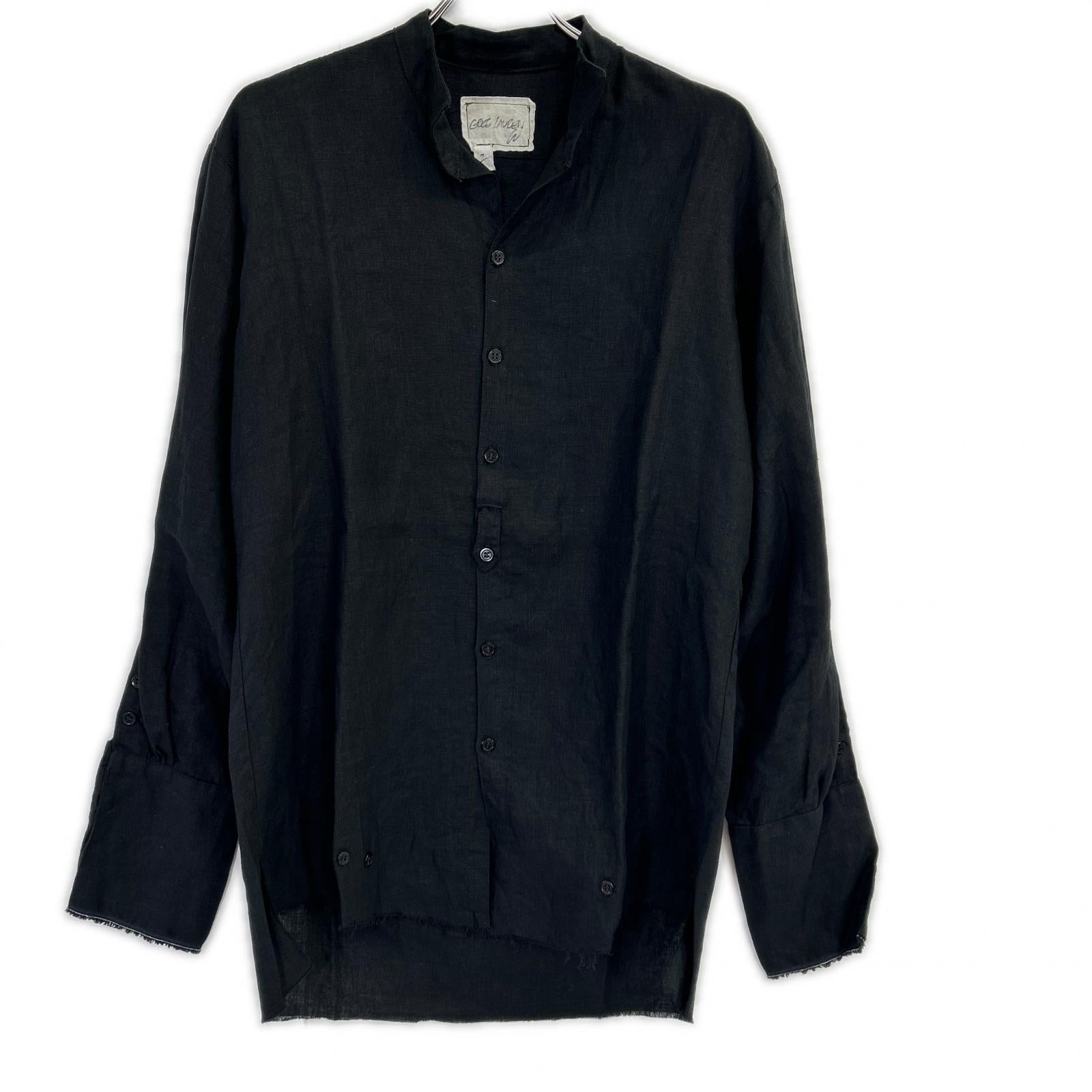 GREG LAUREN グレッグローレン ブラック カットオフ リネン シャツ トップス