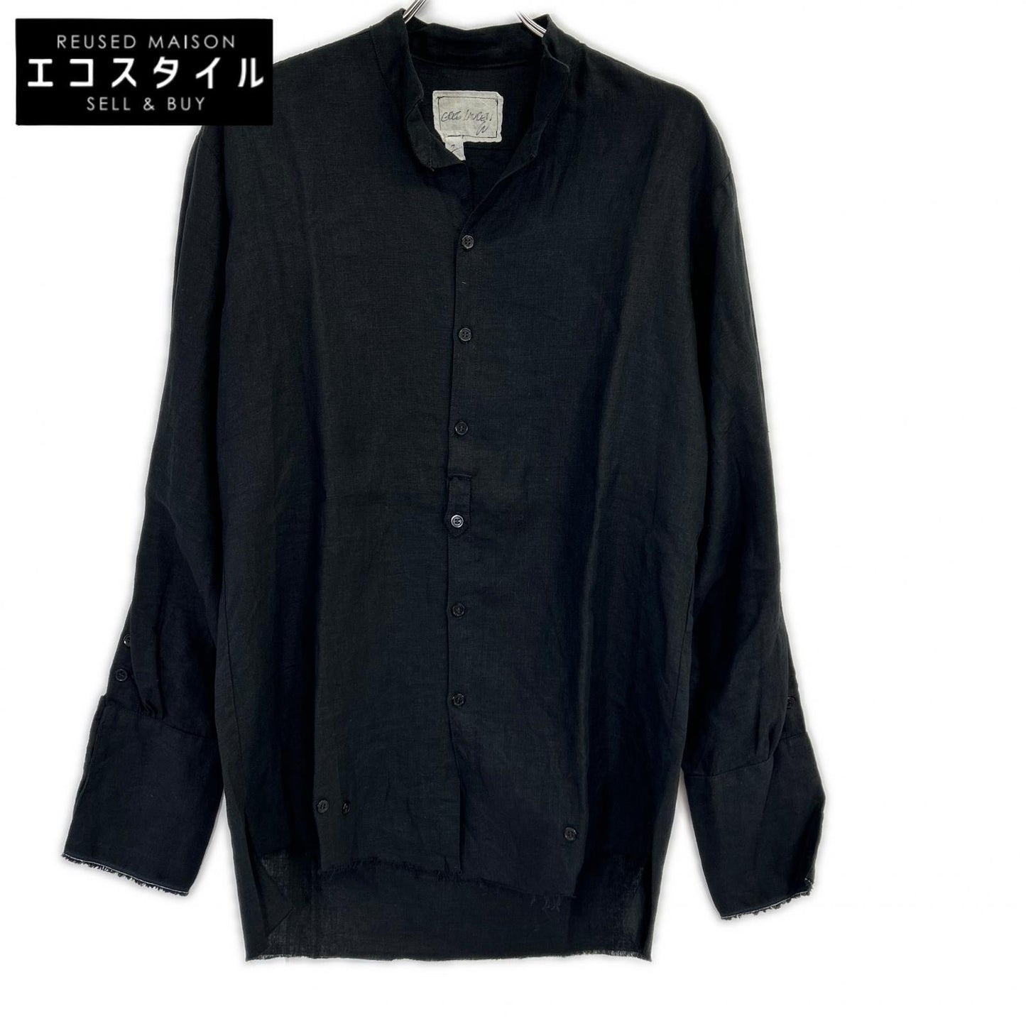 GREG LAUREN グレッグローレン ブラック カットオフ リネン シャツ トップス