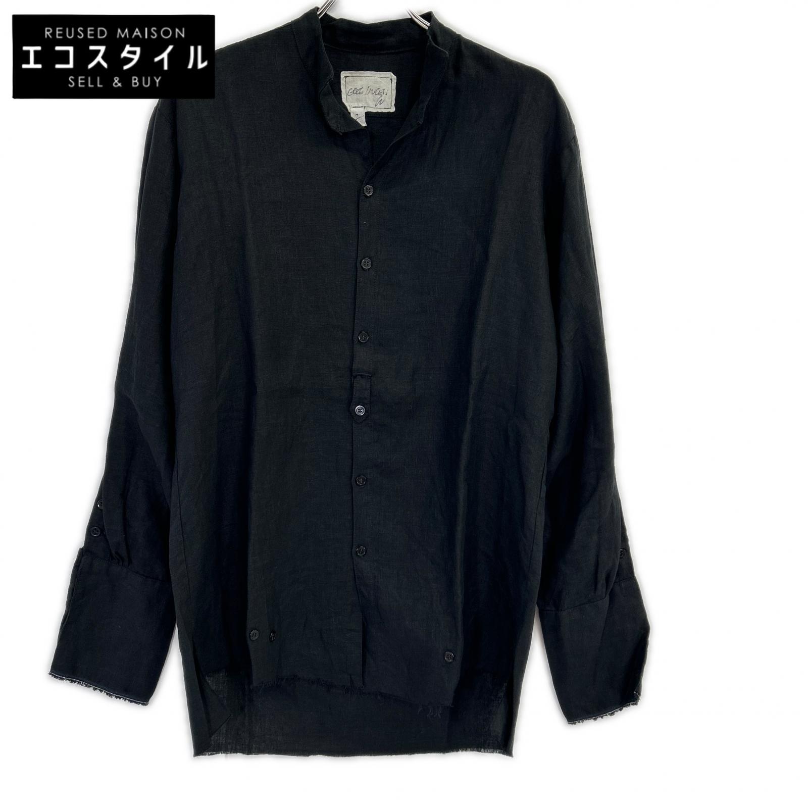 GREG LAUREN グレッグローレン ブラック カットオフ リネン シャツ トップス