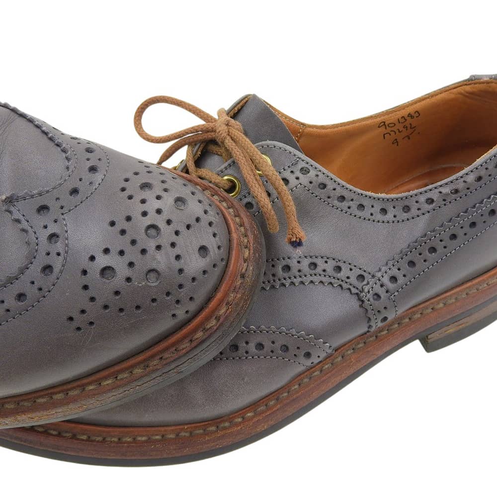 Tricker's トリッカーズ BOUTON レザー ウイングチップ シューズ メンズ グレー 9.5 シューズ