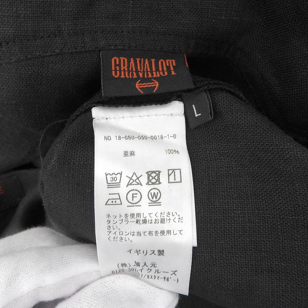 GRAVALOT グラバロ 美品 前ロゴ刺繍 長袖 ヘンリーネック リネン トップス メンズ ブラック L トップス
