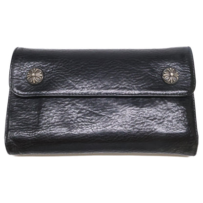 Chrome hearts クロムハーツ クロスボタン ヘビーレザー ウェーブウォレット 長財布（小銭入れあり）