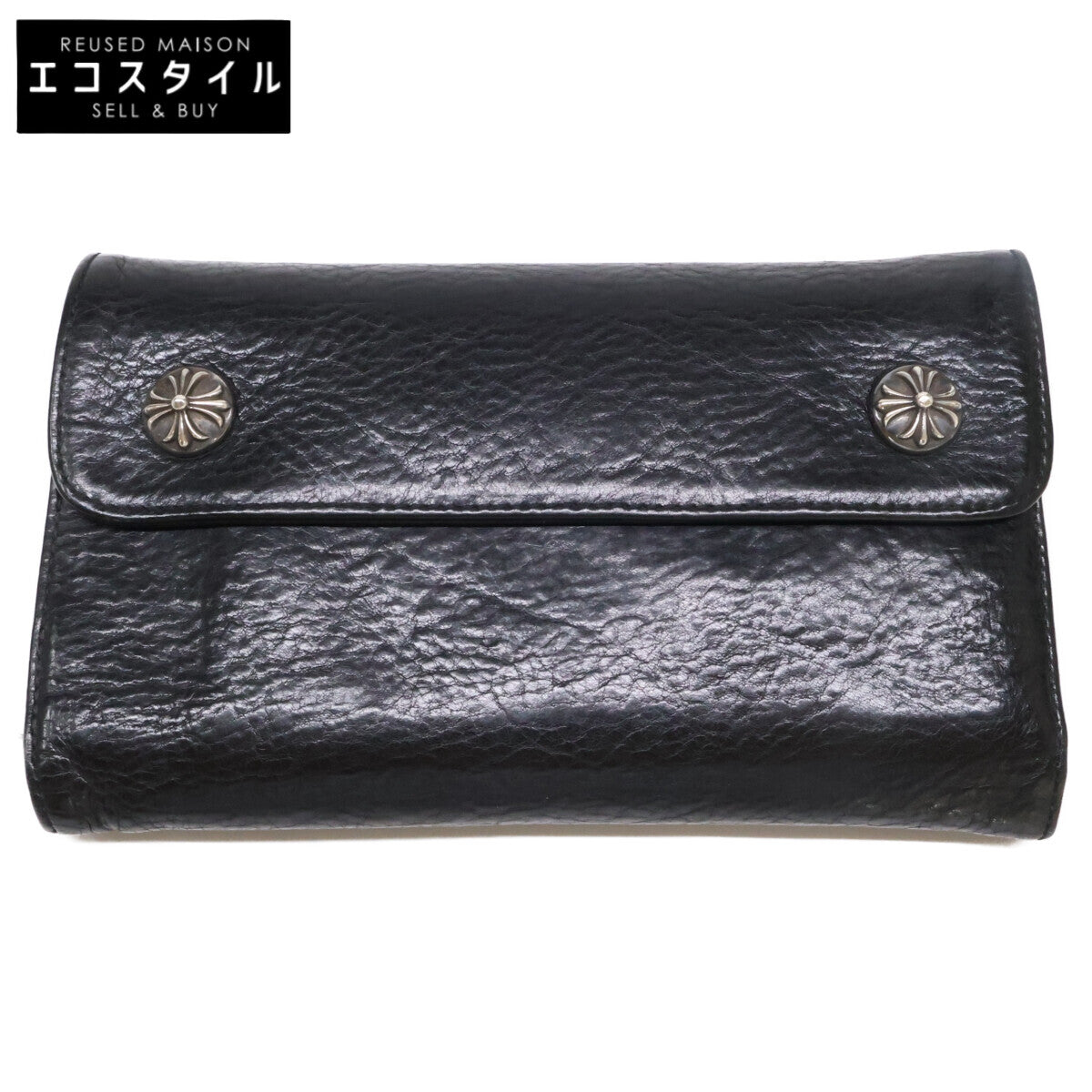 Chrome hearts クロムハーツ クロスボタン ヘビーレザー ウェーブウォレット 長財布（小銭入れあり）