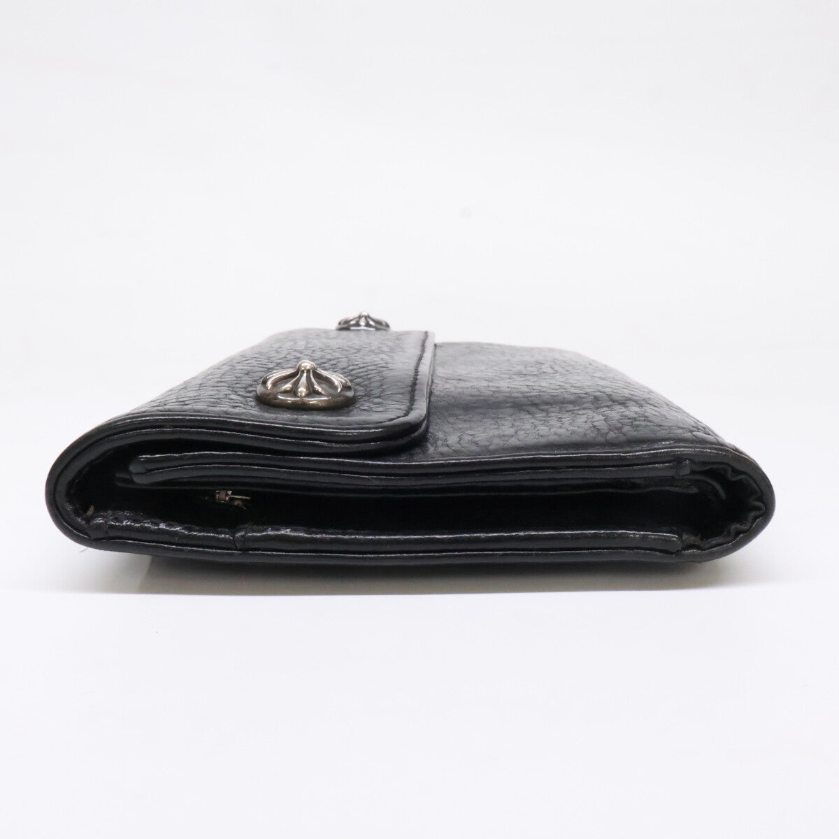 Chrome hearts クロムハーツ クロスボタン ヘビーレザー ウェーブウォレット 長財布（小銭入れあり）