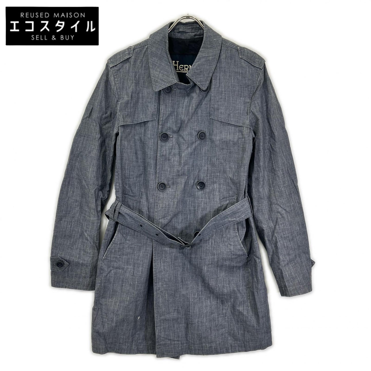 HERNO ヘルノ IM0126U-17100-9100 ブルー トレンチコート リネン コート