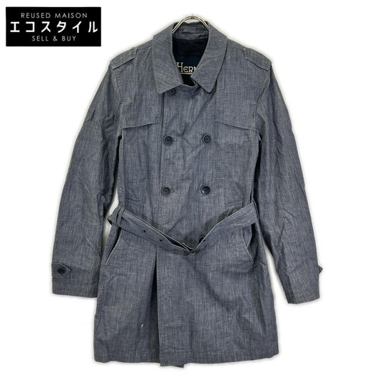 HERNO HERNO IM0126U-17100-9100 blue linen trench coat coat