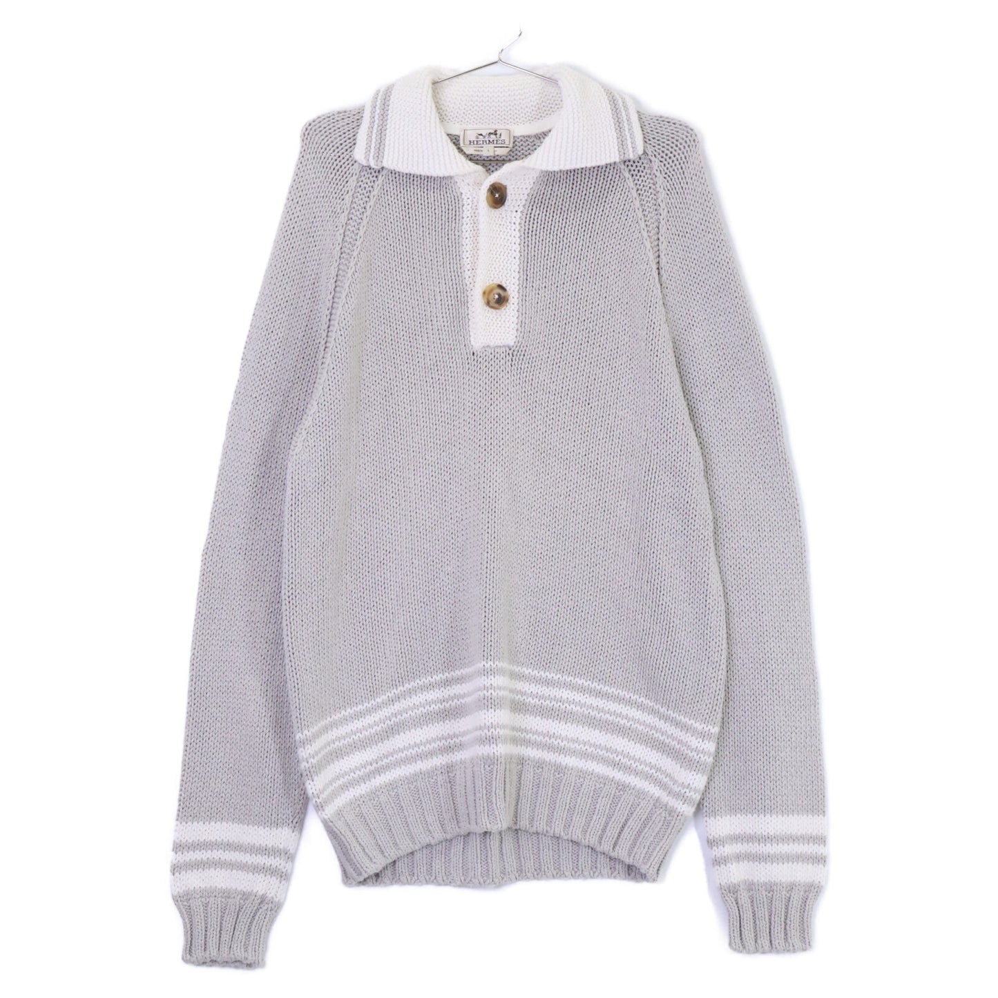 HERMES エルメス カシミヤ混 ハーフボタン ローゲージ ニットセーター トップス