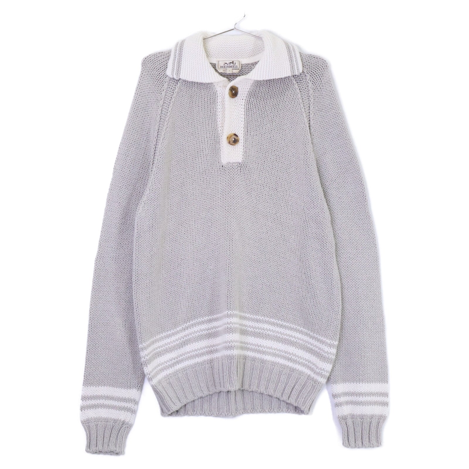 HERMES エルメス カシミヤ混 ハーフボタン ローゲージ ニットセーター トップス