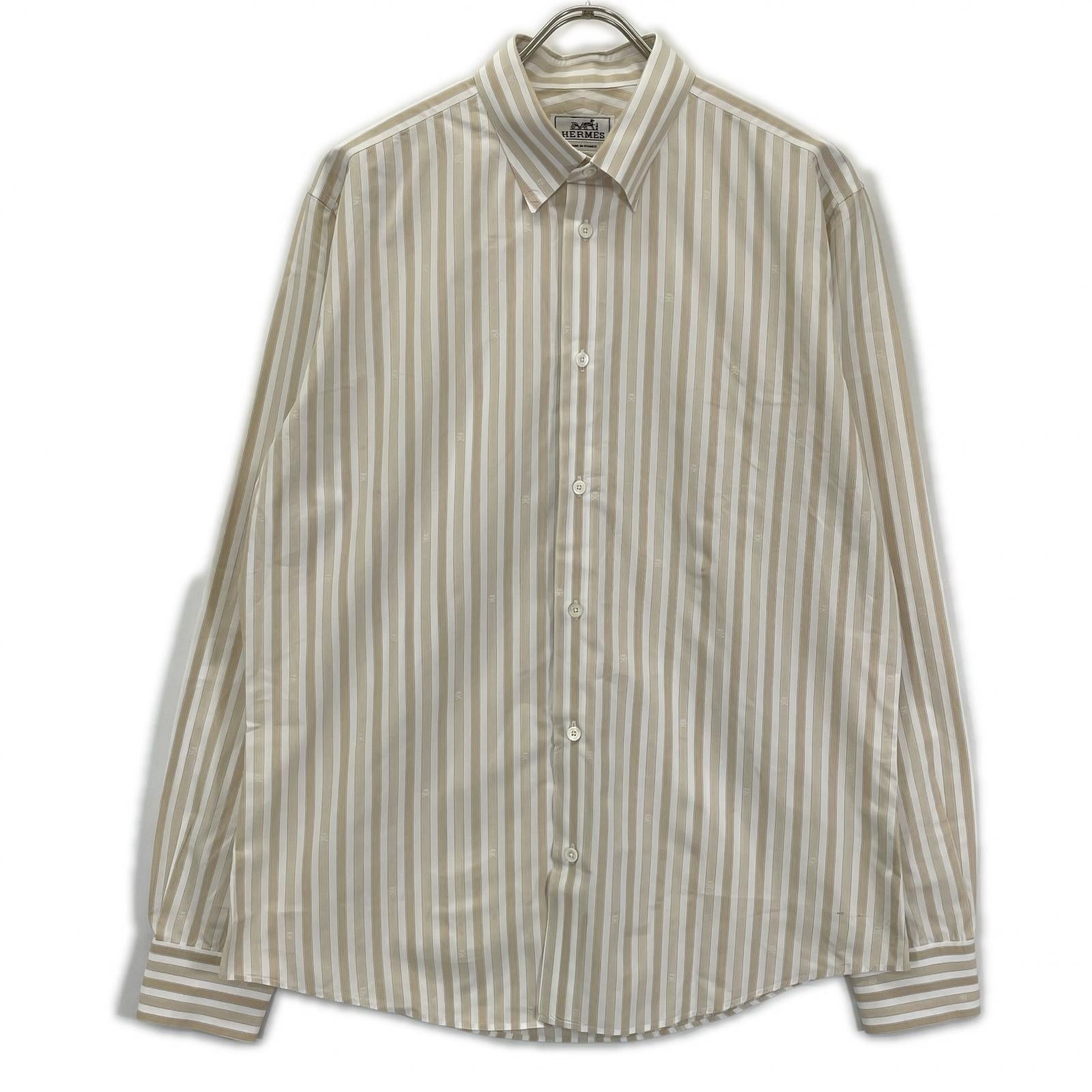 HERMES エルメス ベージュ×ホワイト ストライプシャツ トップス