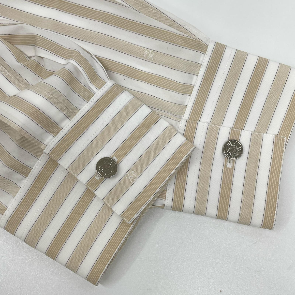 HERMES エルメス ベージュ×ホワイト ストライプシャツ トップス