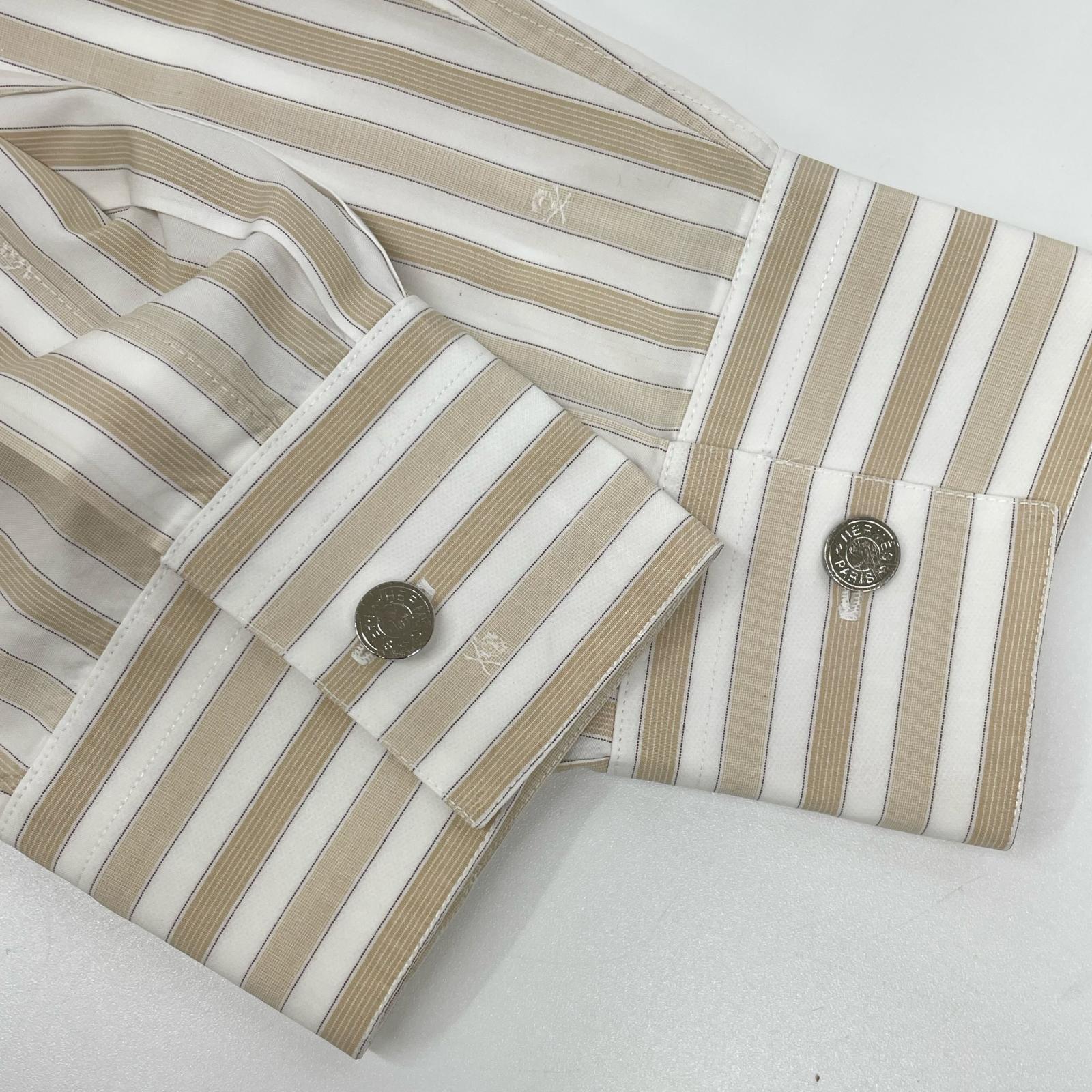 HERMES エルメス ベージュ×ホワイト ストライプシャツ トップス