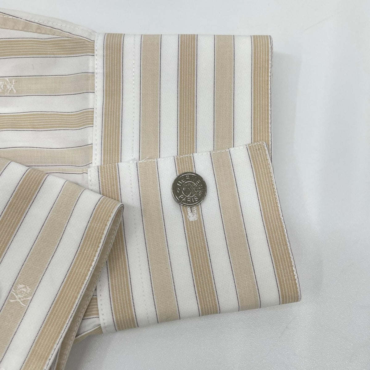 HERMES エルメス ベージュ×ホワイト ストライプシャツ トップス