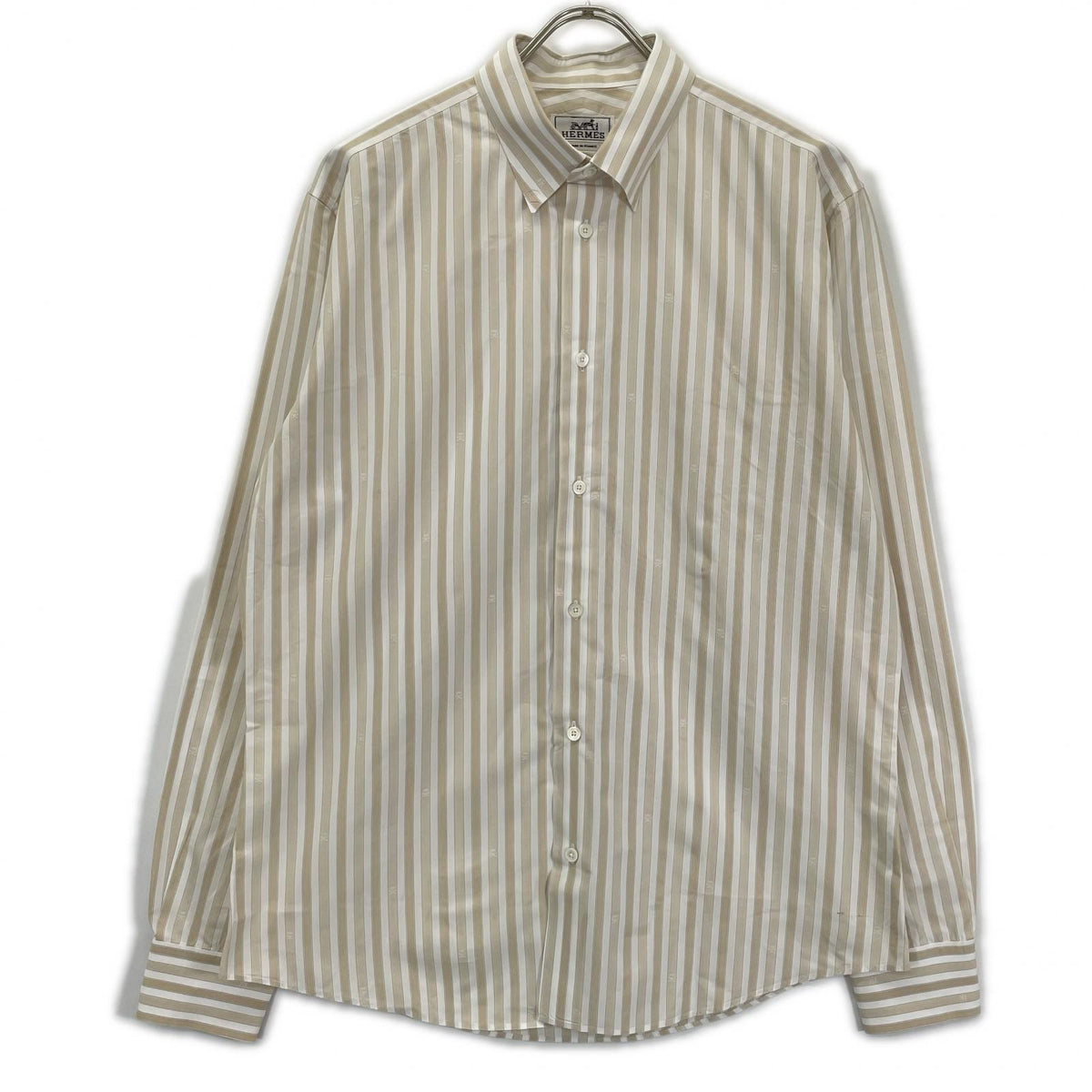 HERMES エルメス ベージュ×ホワイト ストライプシャツ トップス