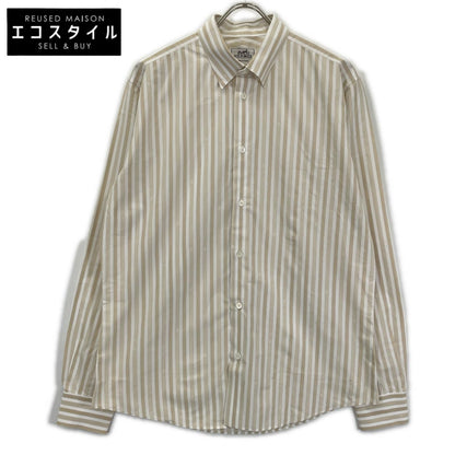 HERMES エルメス ベージュ×ホワイト ストライプシャツ トップス