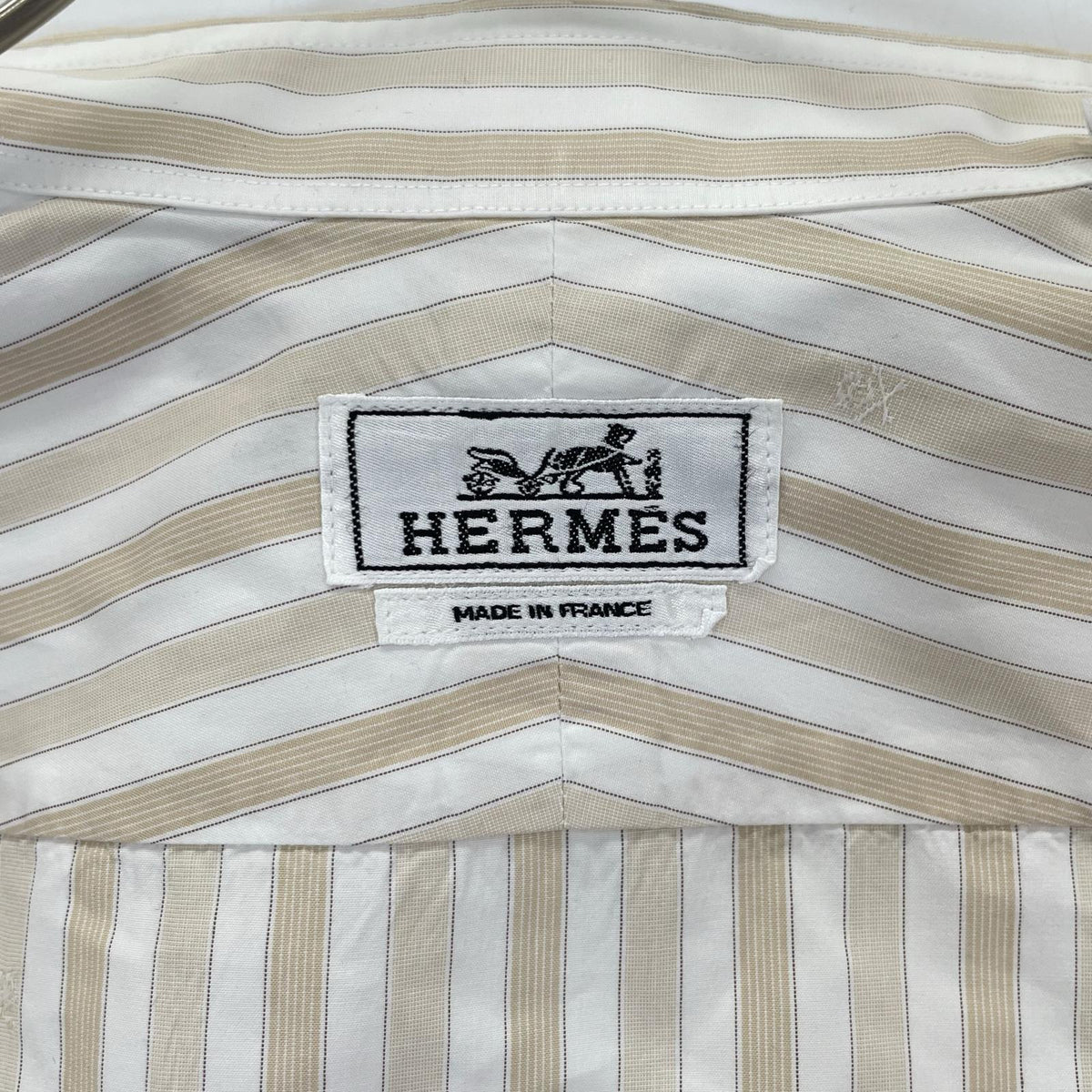 HERMES エルメス ベージュ×ホワイト ストライプシャツ トップス