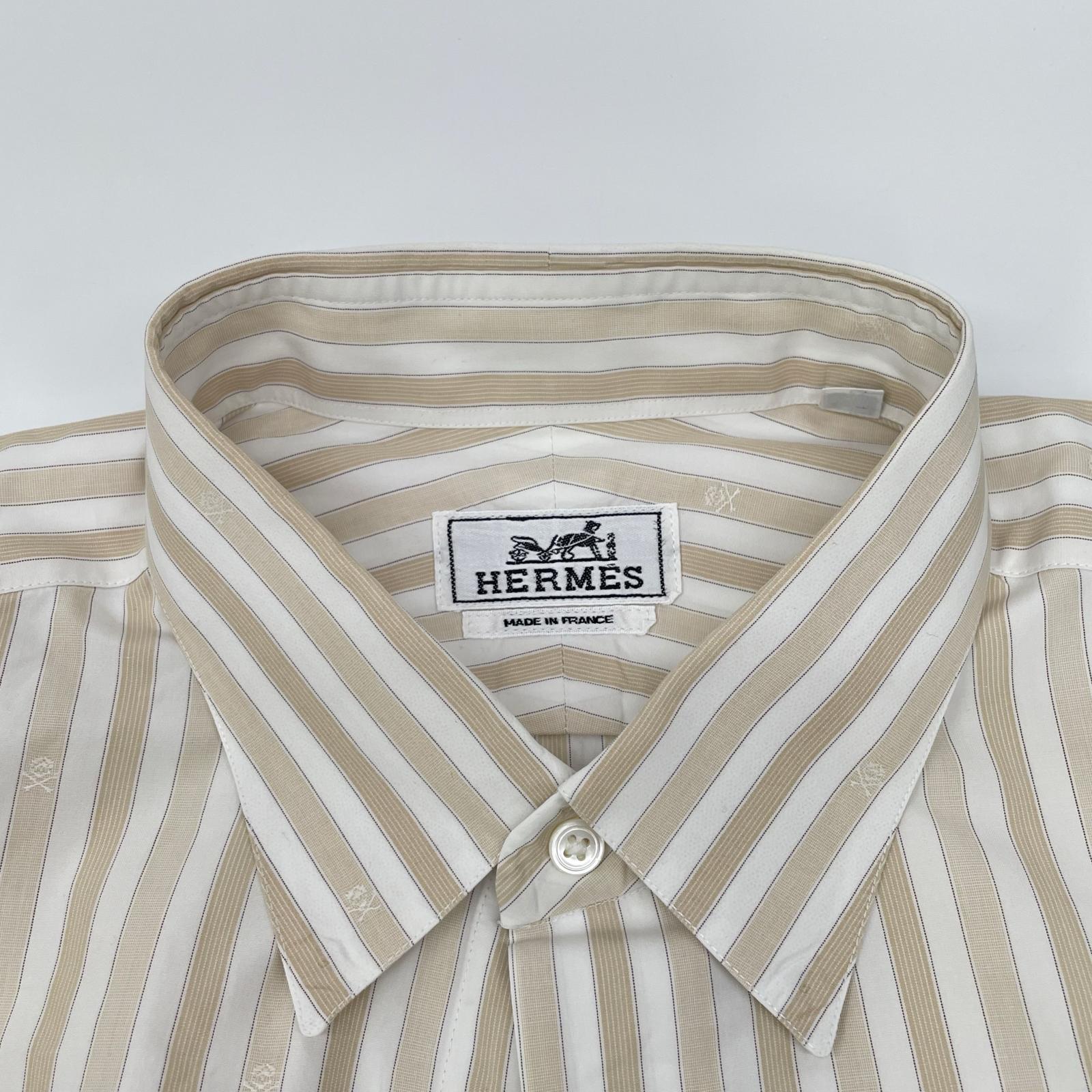 HERMES エルメス ベージュ×ホワイト ストライプシャツ トップス