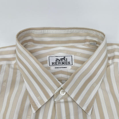 HERMES エルメス ベージュ×ホワイト ストライプシャツ トップス