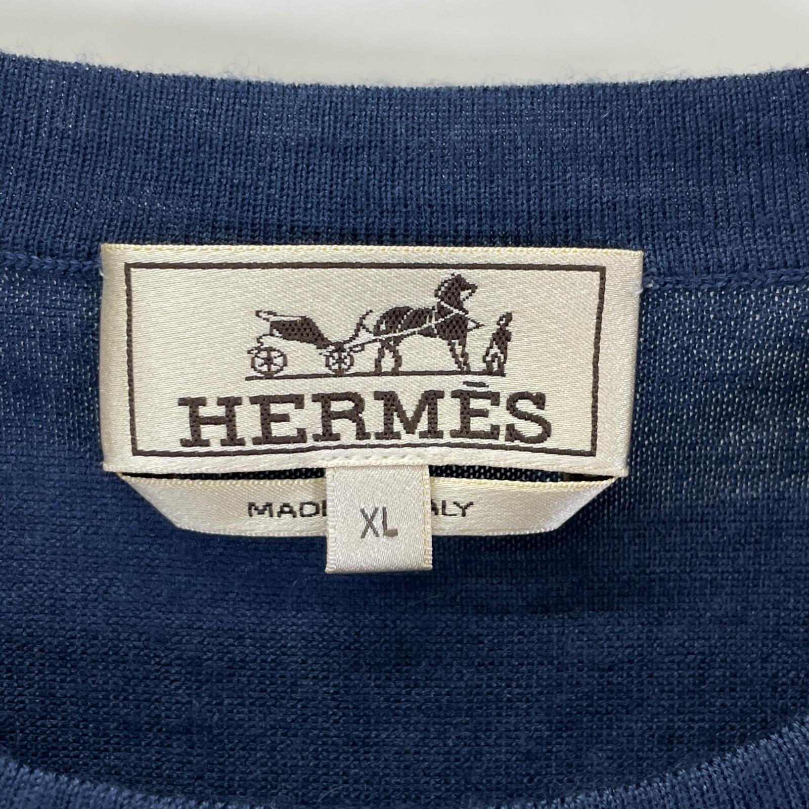 HERMES エルメス ブルー×ブラック ロングスリーブTシャツ トップス