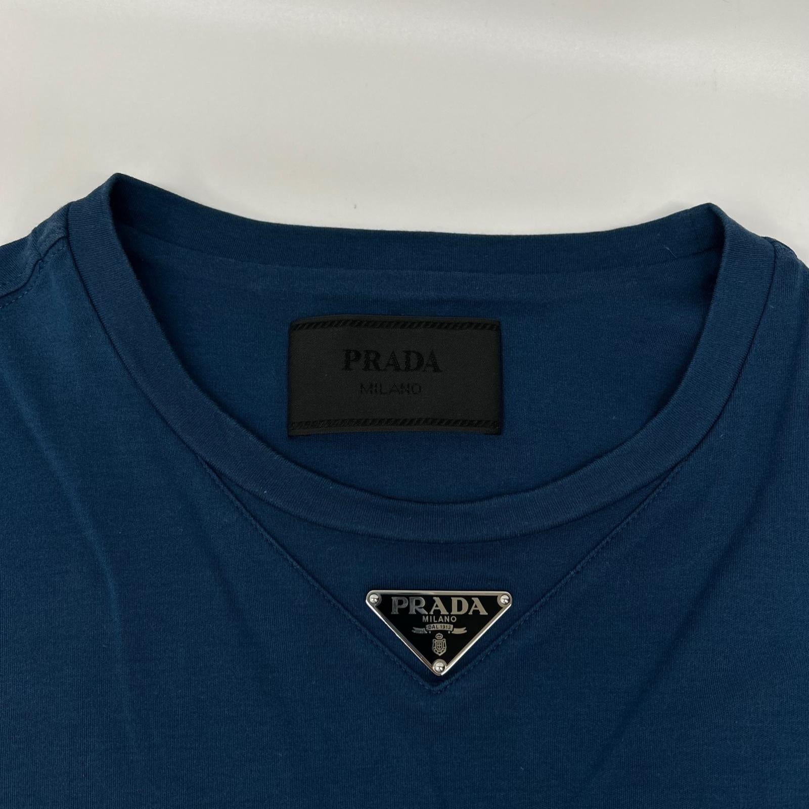 PRADA プラダ 24年製 UJN861 S232 240 ブルー トライアングルロゴ コットン 半袖Tシャツ トップス