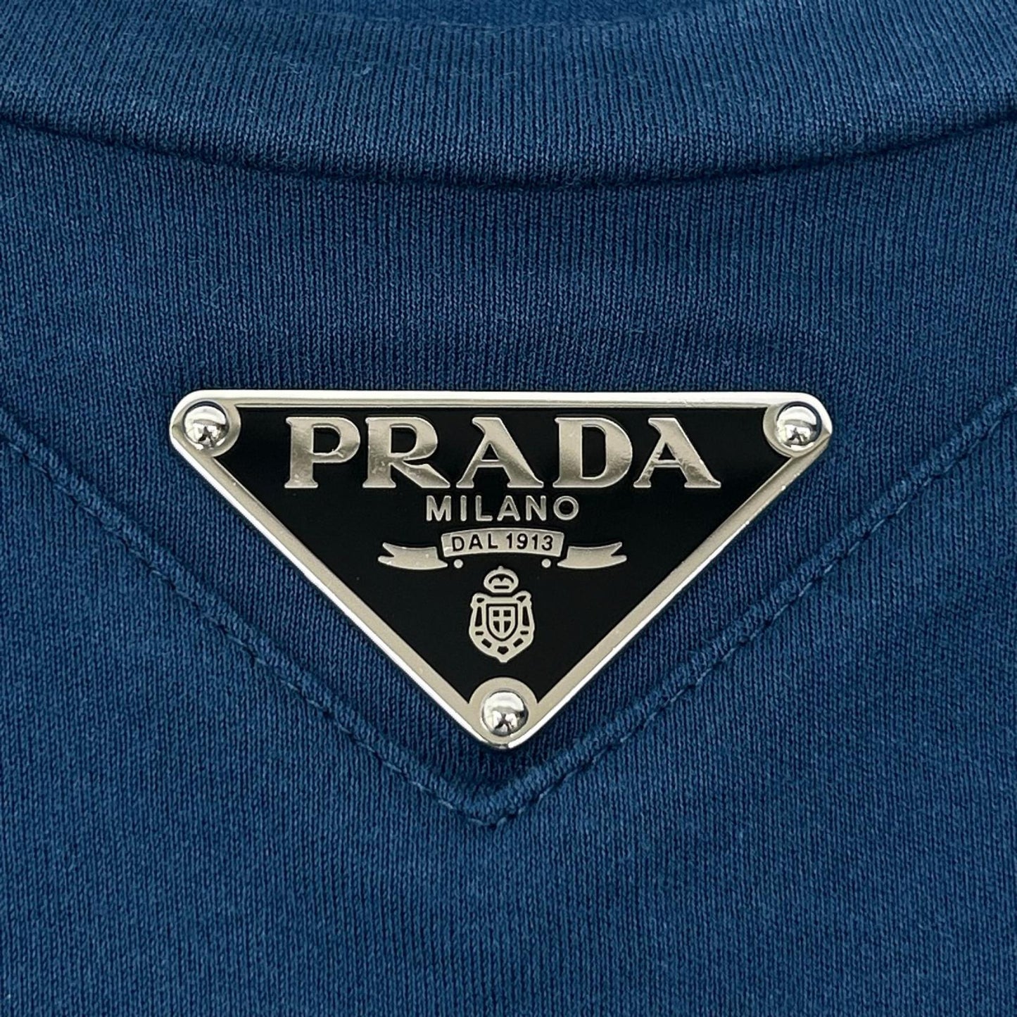 PRADA プラダ 24年製 UJN861 S232 240 ブルー トライアングルロゴ コットン 半袖Tシャツ トップス