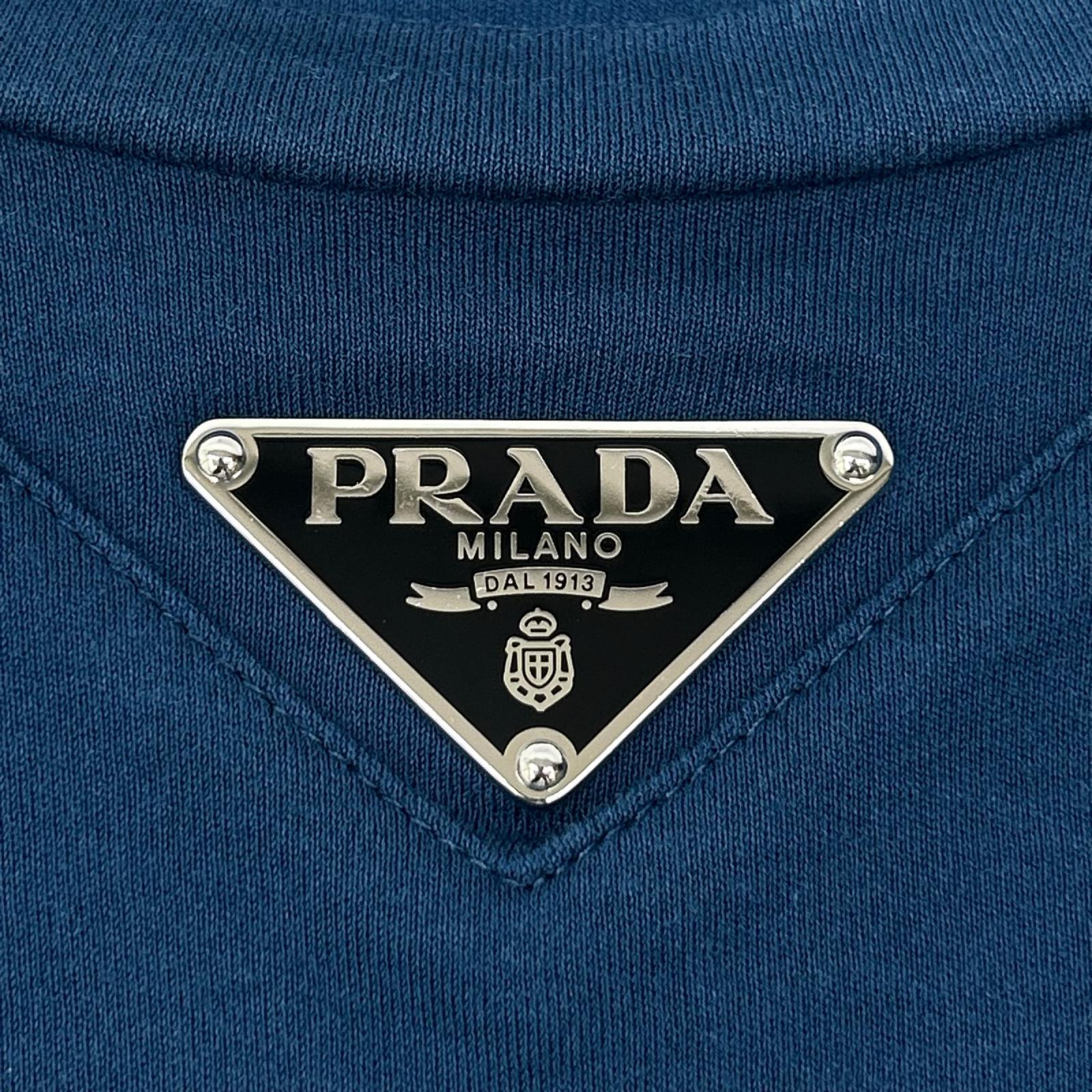 PRADA プラダ 24年製 UJN861 S232 240 ブルー トライアングルロゴ コットン 半袖Tシャツ トップス