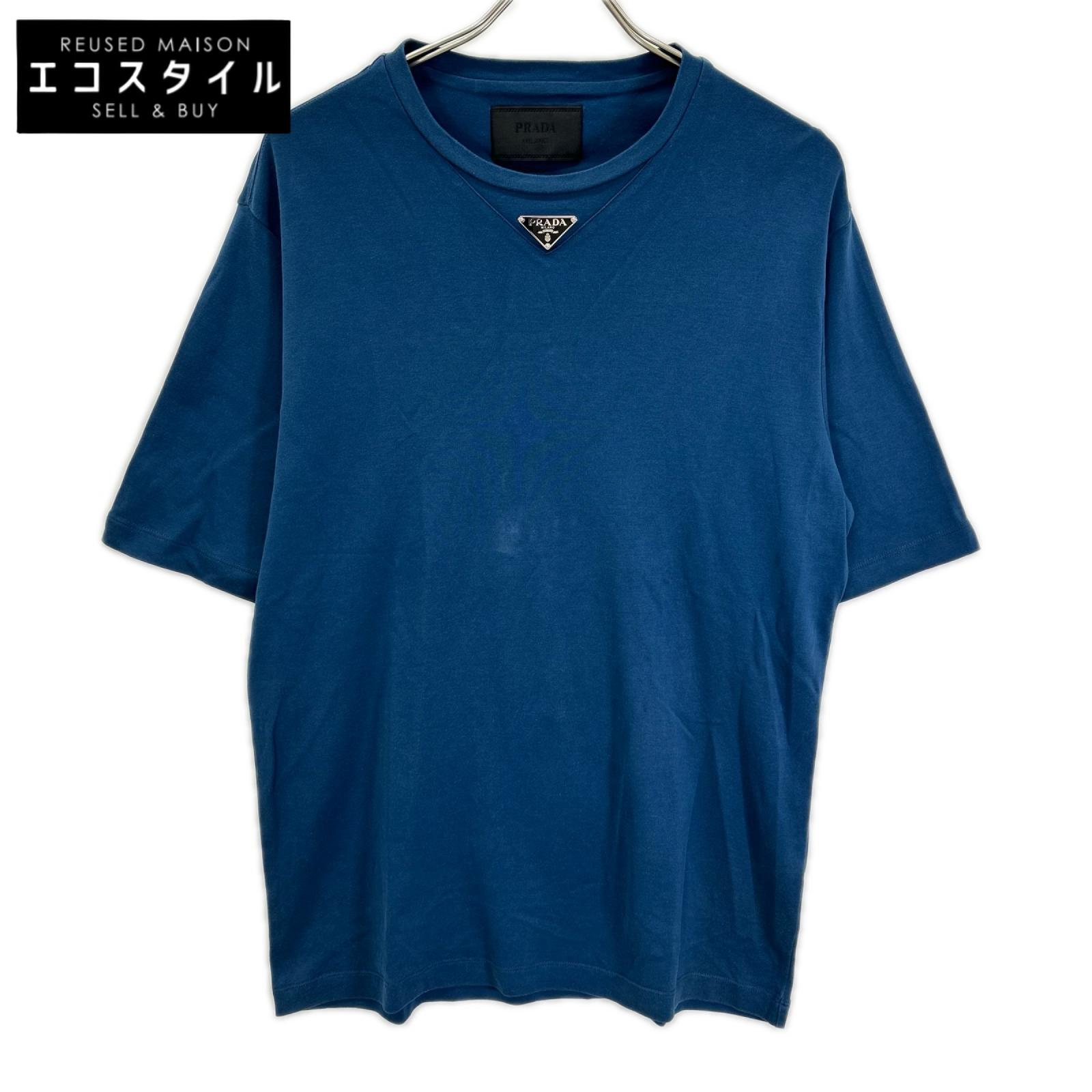 PRADA プラダ 24年製 UJN861 S232 240 ブルー トライアングルロゴ コットン 半袖Tシャツ トップス