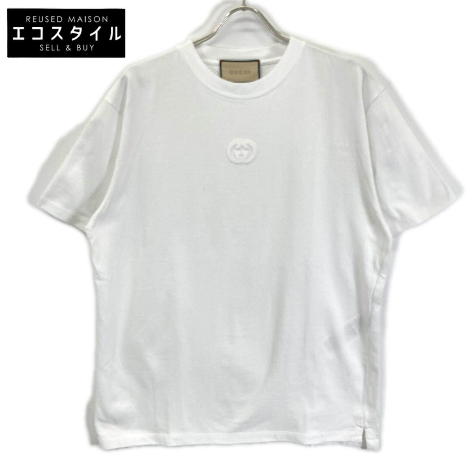 GUCCI グッチ 774580 ホワイト ロゴ刺繍 コットン Tシャツ トップス