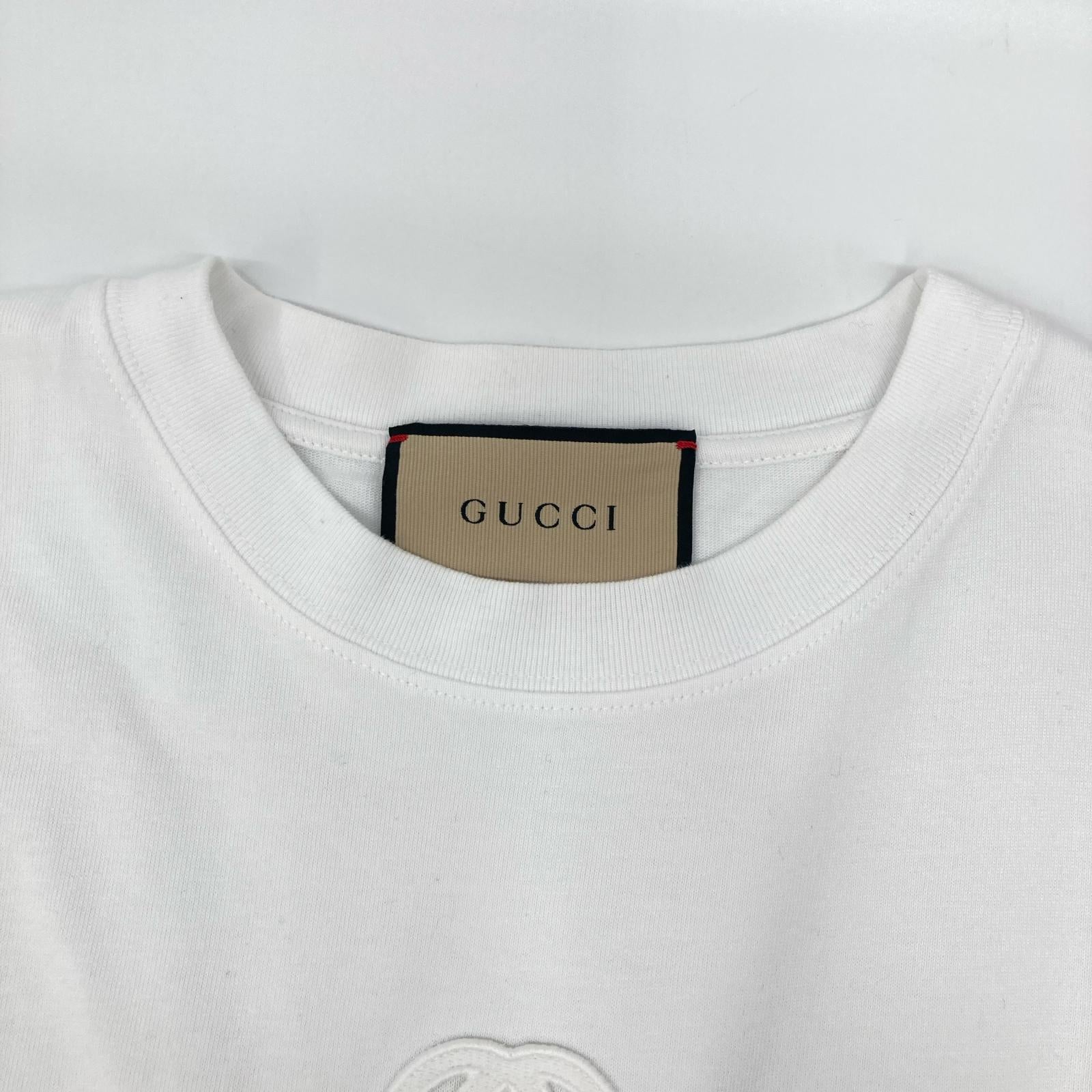 GUCCI グッチ 774580 ホワイト ロゴ刺繍 コットン Tシャツ トップス