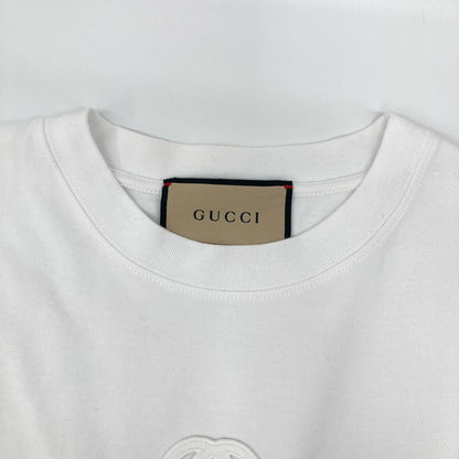 GUCCI グッチ 774580 ホワイト ロゴ刺繍 コットン Tシャツ トップス