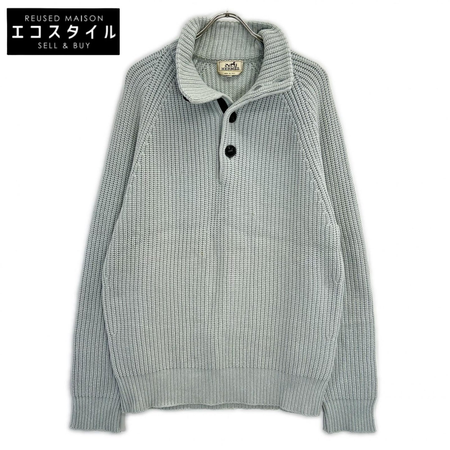 HERMES エルメス カシミヤ100％ ハーフボタン リブ編み ニットセーター トップス