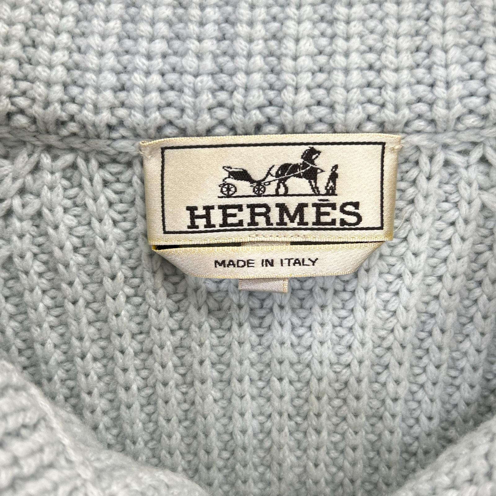 HERMES エルメス カシミヤ100％ ハーフボタン リブ編み ニットセーター トップス