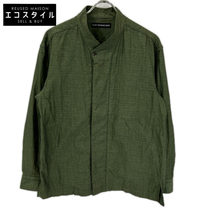 ISSEY MIYAKE MEN イッセイミヤケメン 16SS ME61FJ013 グリーン ノーカラー 長袖シャツ トップス