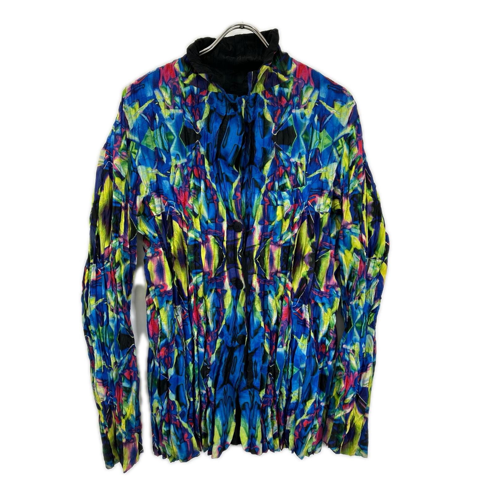 ISSEY MIYAKE MEN イッセイミヤケメン 14AW ME43FD015 ブラック×マルチカラー シワ加工 リバーシブル シャツジャケット ジャケット