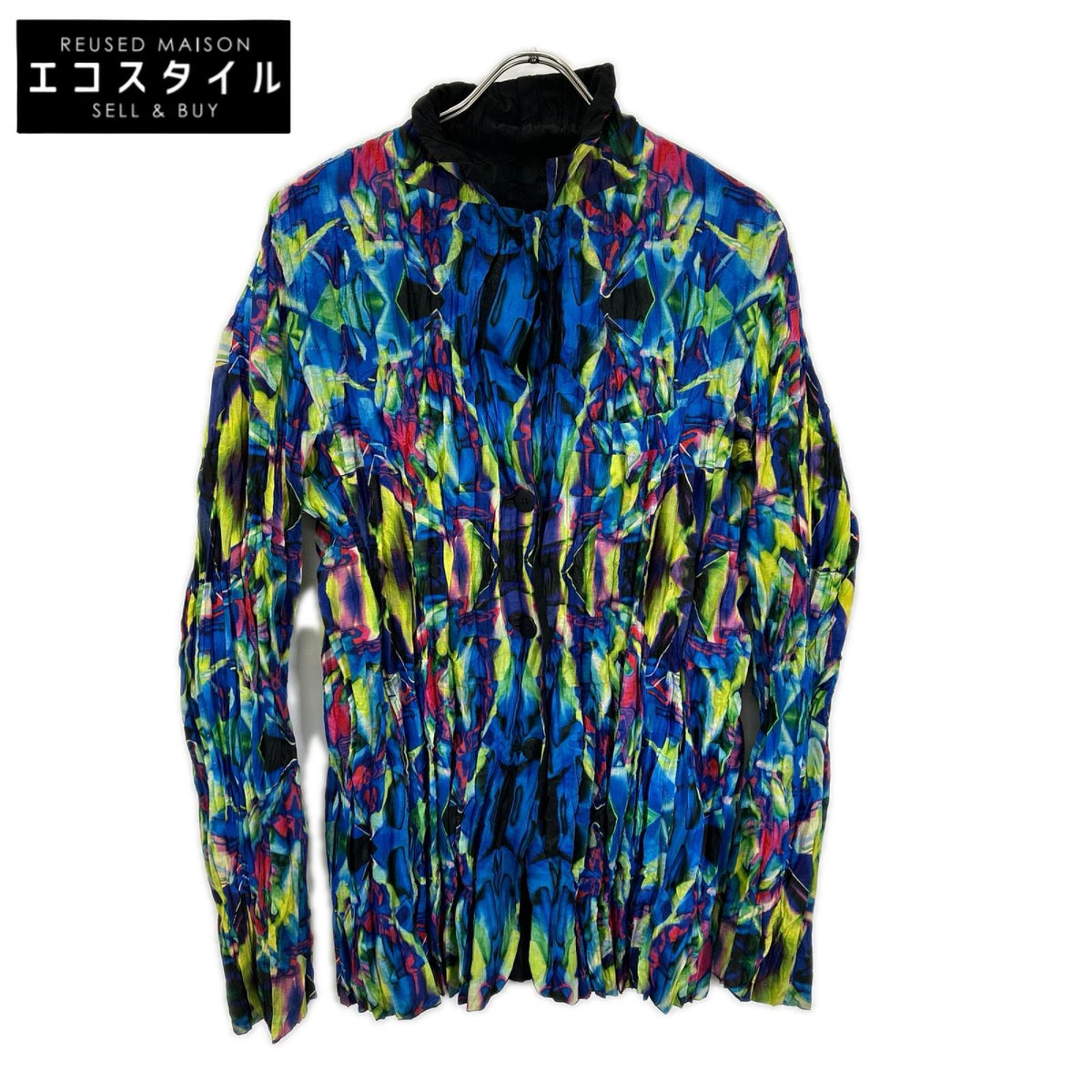 ISSEY MIYAKE MEN イッセイミヤケメン 14AW ME43FD015 ブラック×マルチカラー シワ加工 リバーシブル シャツジャケット ジャケット