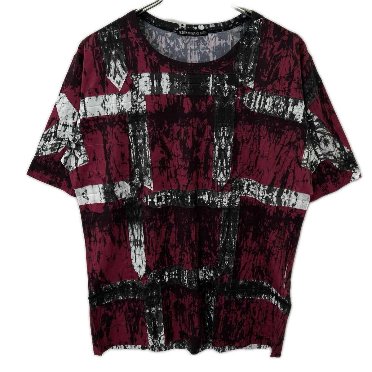 ISSEY MIYAKE MEN イッセイミヤケメン 14SS ME41JK179 レッド×グレー シワ加工 半袖Tシャツ トップス