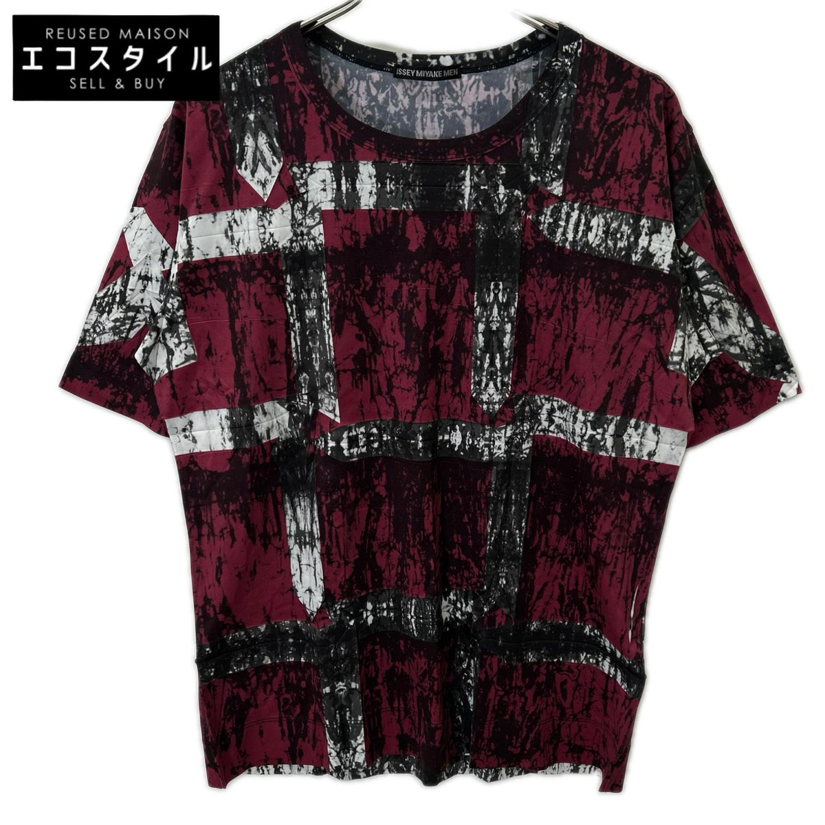 ISSEY MIYAKE MEN イッセイミヤケメン 14SS ME41JK179 レッド×グレー シワ加工 半袖Tシャツ トップス