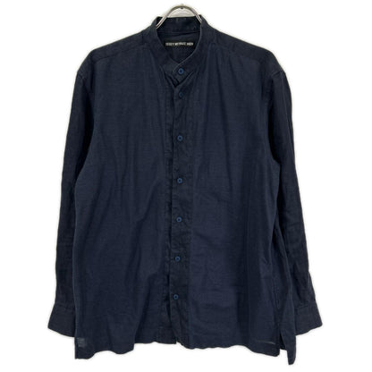 ISSEY MIYAKE MEN イッセイミヤケメン ME51FJ089 ネイビー バンドカラー フロント切り替え リネン 長袖シャツ トップス