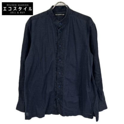 ISSEY MIYAKE MEN イッセイミヤケメン ME51FJ089 ネイビー バンドカラー フロント切り替え リネン 長袖シャツ トップス