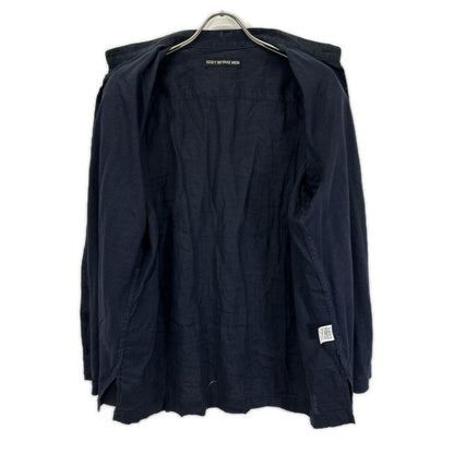 ISSEY MIYAKE MEN イッセイミヤケメン ME51FJ089 ネイビー バンドカラー フロント切り替え リネン 長袖シャツ トップス