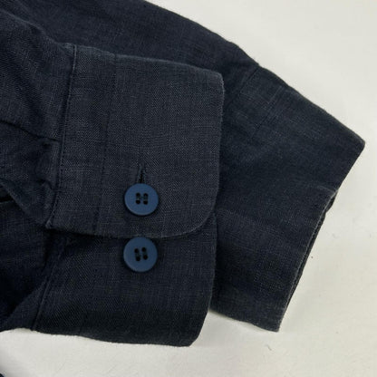 ISSEY MIYAKE MEN イッセイミヤケメン ME51FJ089 ネイビー バンドカラー フロント切り替え リネン 長袖シャツ トップス